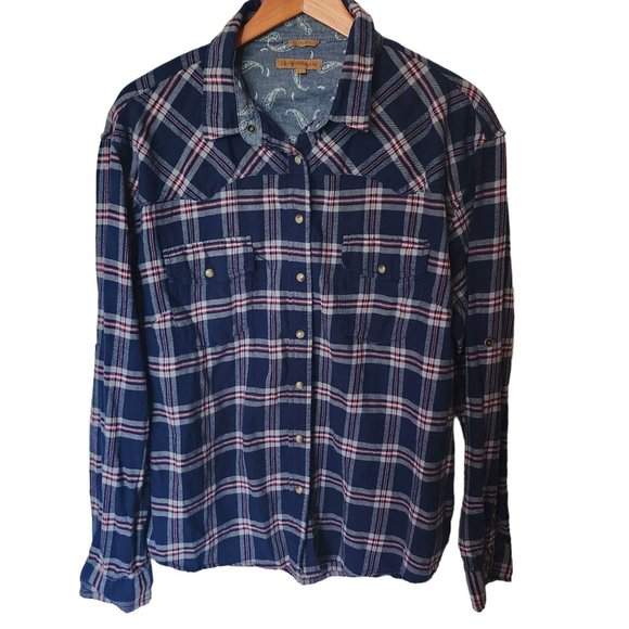 JACHS Girlfriend Bea Light Flannel Plaid Button-Down Shirt Blue XXL - Picture 3 of 14